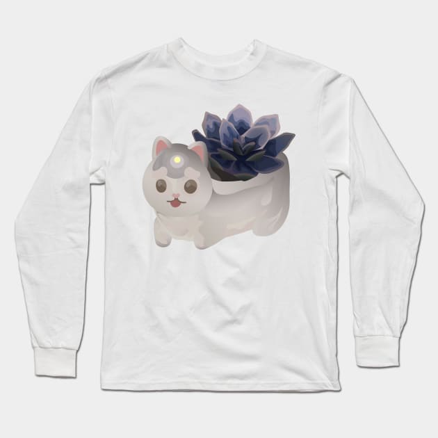 White Succulent Cat! Long Sleeve T-Shirt by emiliapapaya